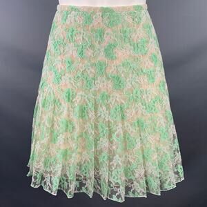 CHRISTOPHER KANE Size 6 Green Cream Silk Pleated Above Knee Skirt